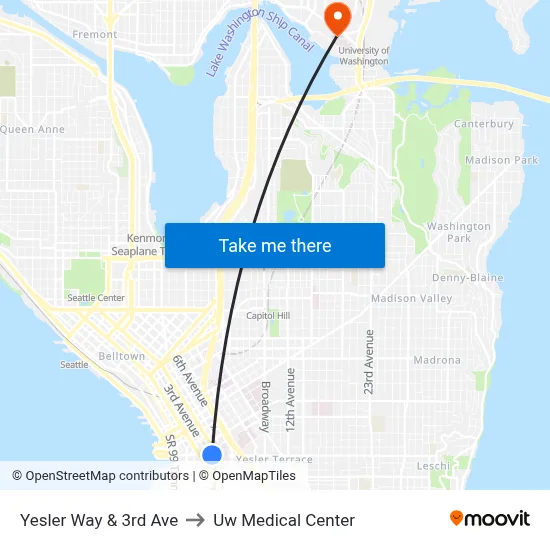 Yesler Way & 3rd Ave to Uw Medical Center map