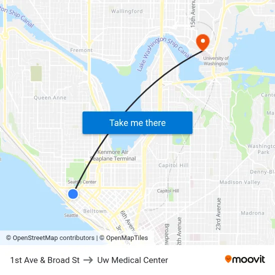 1st Ave & Broad St to Uw Medical Center map