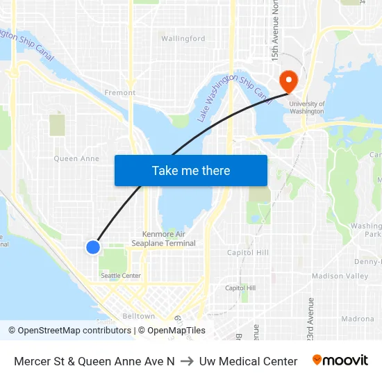 Mercer St & Queen Anne Ave N to Uw Medical Center map