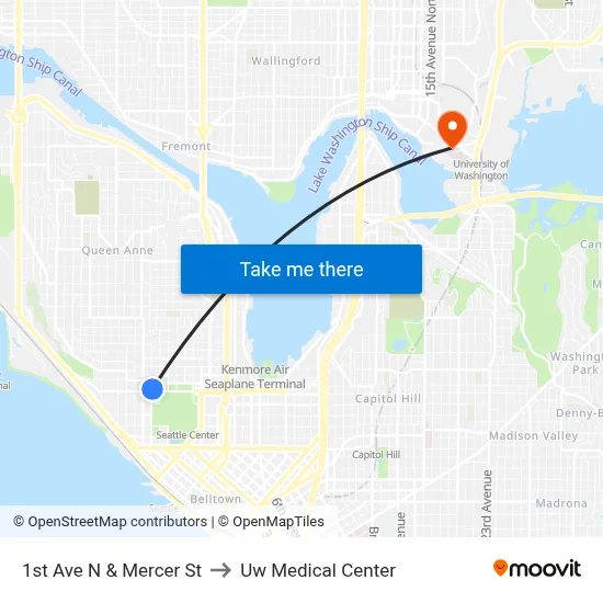 1st Ave N & Mercer St to Uw Medical Center map