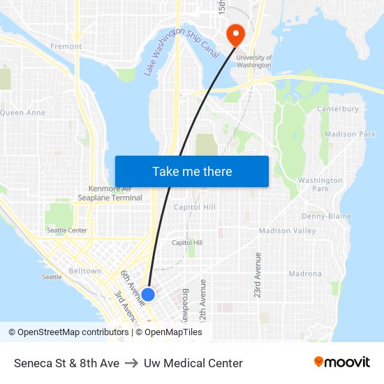 Seneca St & 8th Ave to Uw Medical Center map