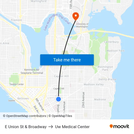 E Union St & Broadway to Uw Medical Center map