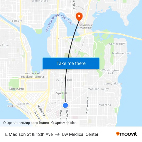 E Madison St & 12th Ave to Uw Medical Center map