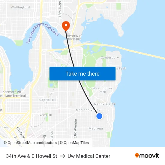 34th Ave & E Howell St to Uw Medical Center map