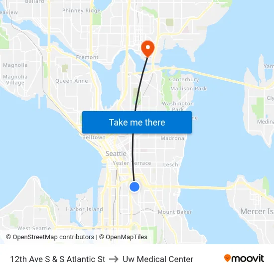12th Ave S & S Atlantic St to Uw Medical Center map