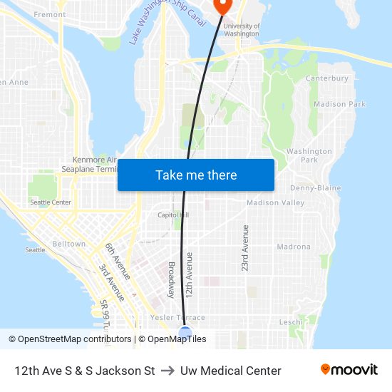 12th Ave S & S Jackson St to Uw Medical Center map