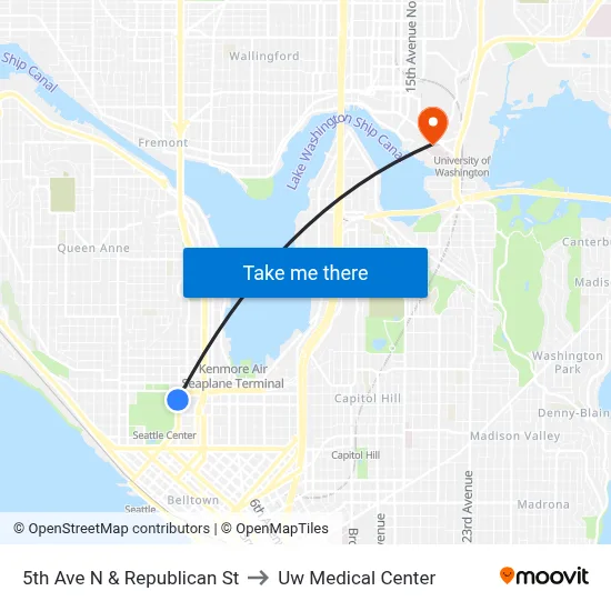 5th Ave N & Republican St to Uw Medical Center map
