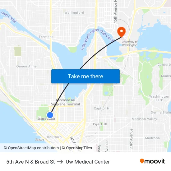 5th Ave N & Broad St to Uw Medical Center map