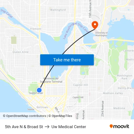 5th Ave N & Broad St to Uw Medical Center map