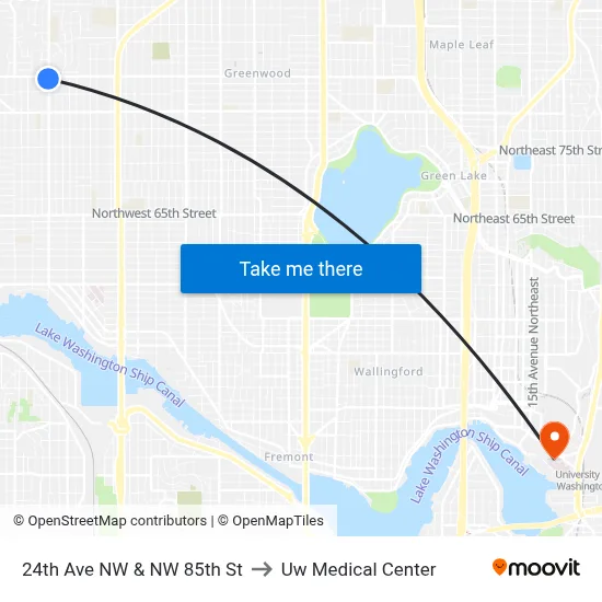 24th Ave NW & NW 85th St to Uw Medical Center map