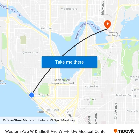 Western Ave W & Elliott Ave W to Uw Medical Center map