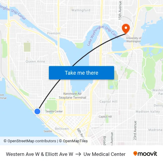 Western Ave W & Elliott Ave W to Uw Medical Center map