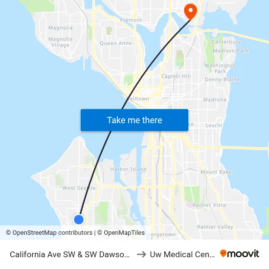 California Ave SW & SW Dawson St to Uw Medical Center map
