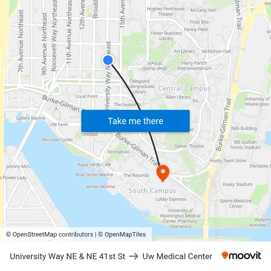 University Way NE & NE 41st St to Uw Medical Center map