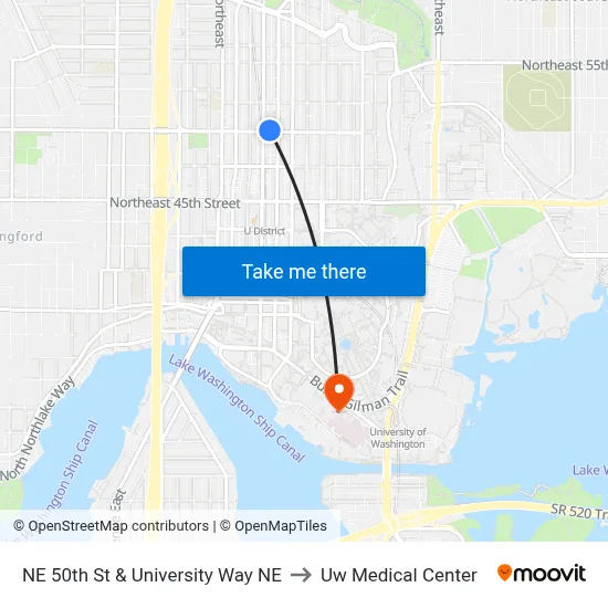 NE 50th St & University Way NE to Uw Medical Center map