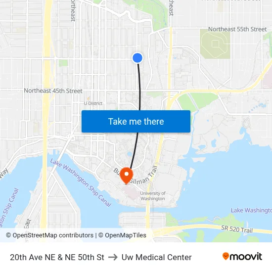 20th Ave NE & NE 50th St to Uw Medical Center map