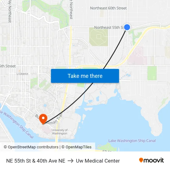 NE 55th St & 40th Ave NE to Uw Medical Center map