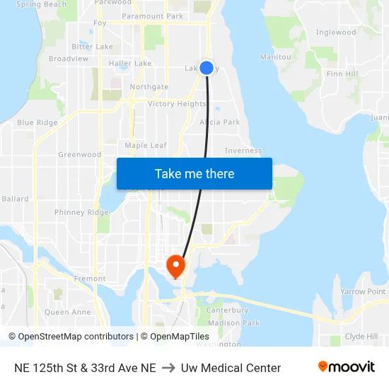 NE 125th St & 33rd Ave NE to Uw Medical Center map