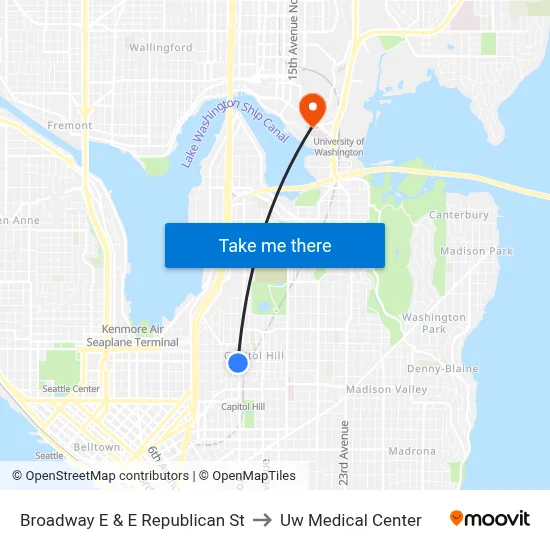 Broadway E & E Republican St to Uw Medical Center map