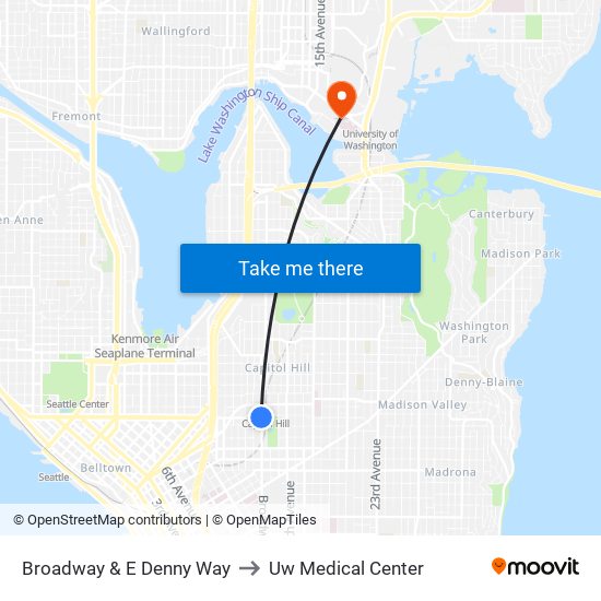 Broadway & E Denny Way to Uw Medical Center map