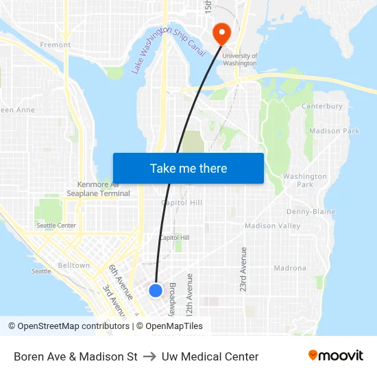 Boren Ave & Madison St to Uw Medical Center map