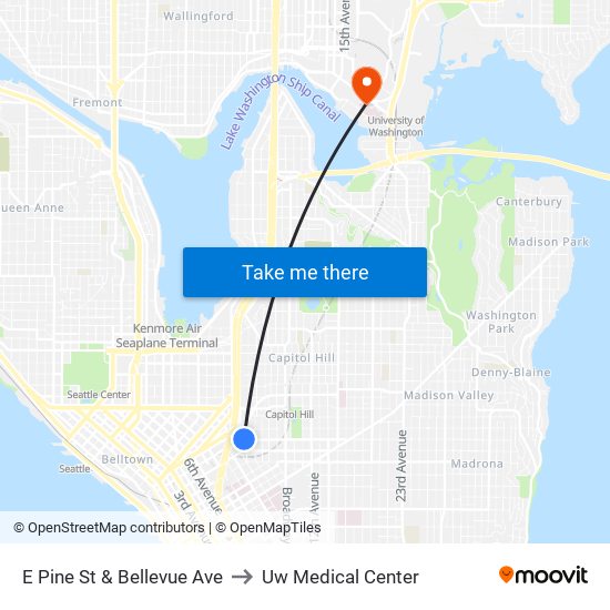 E Pine St & Bellevue Ave to Uw Medical Center map