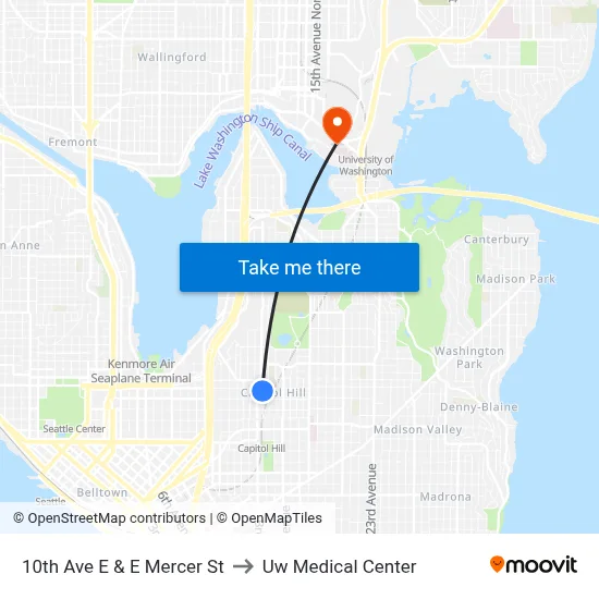 10th Ave E & E Mercer St to Uw Medical Center map