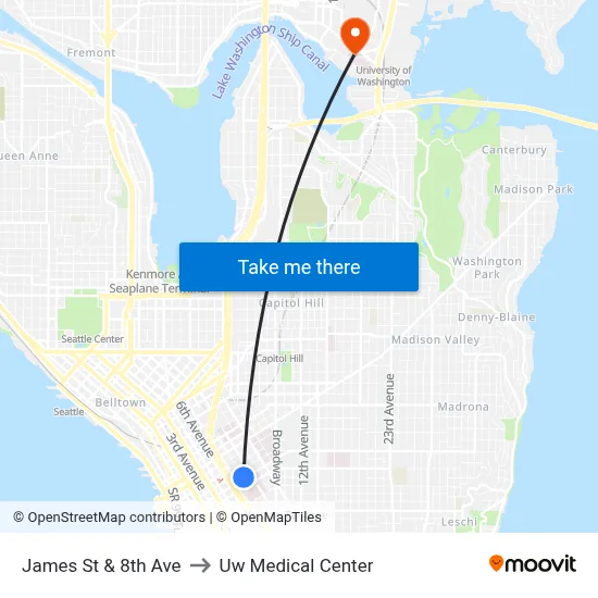 James St & 8th Ave to Uw Medical Center map