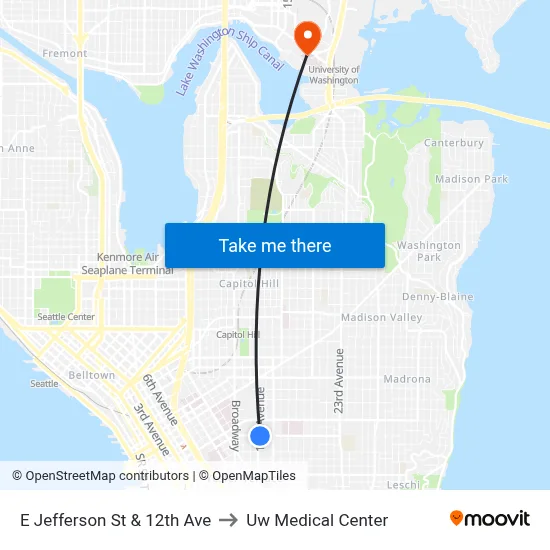 E Jefferson St & 12th Ave to Uw Medical Center map