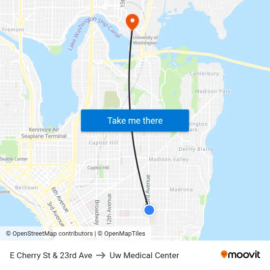 E Cherry St & 23rd Ave to Uw Medical Center map