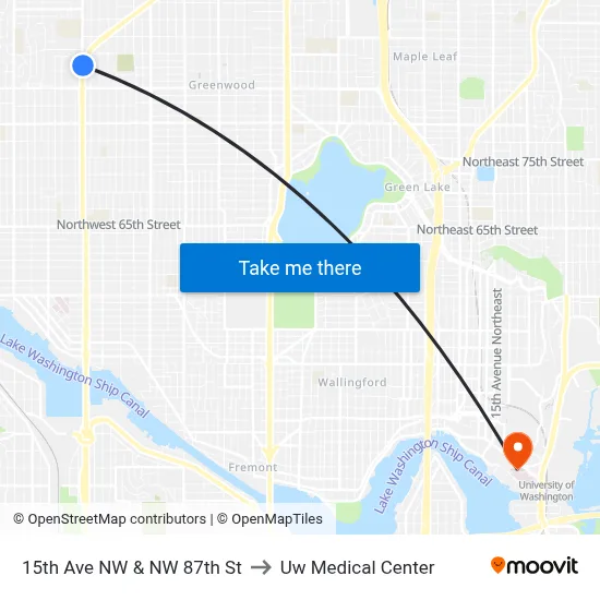 15th Ave NW & NW 87th St to Uw Medical Center map