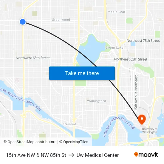 15th Ave NW & NW 85th St to Uw Medical Center map