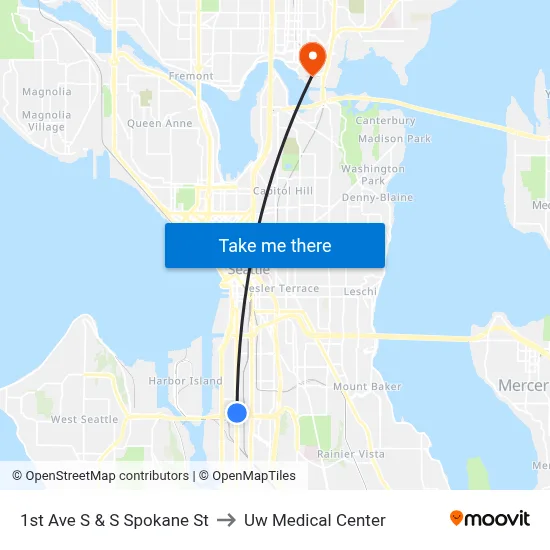 1st Ave S & S Spokane St to Uw Medical Center map