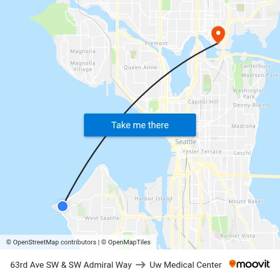 63rd Ave SW & SW Admiral Way to Uw Medical Center map
