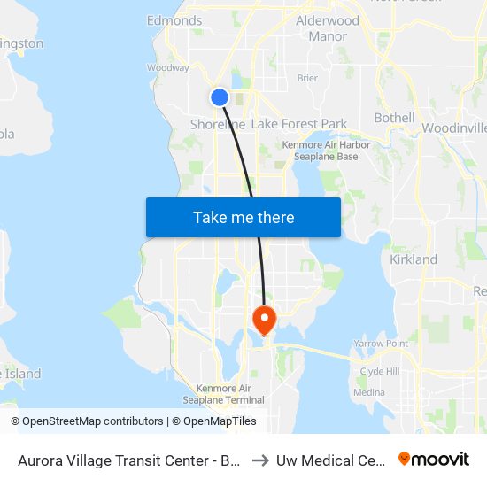 Aurora Village Transit Center - Bay 10 to Uw Medical Center map