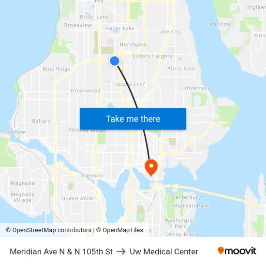 Meridian Ave N & N 105th St to Uw Medical Center map