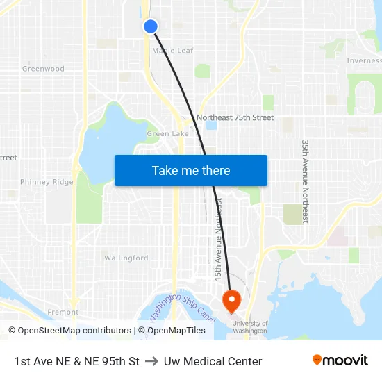 1st Ave NE & NE 95th St to Uw Medical Center map