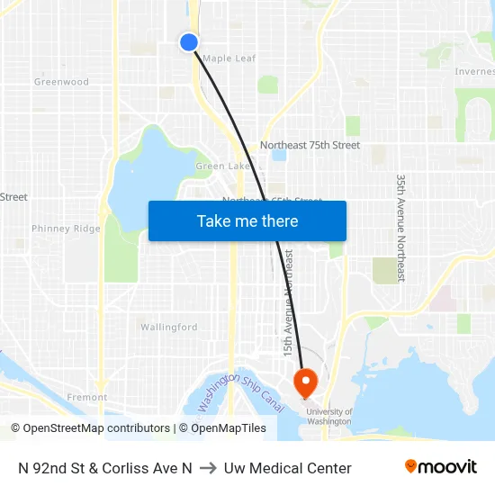 N 92nd St & Corliss Ave N to Uw Medical Center map