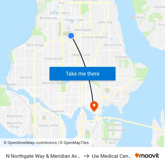 N Northgate Way & Meridian Ave N to Uw Medical Center map