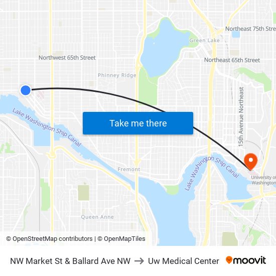 NW Market St & Ballard Ave NW to Uw Medical Center map