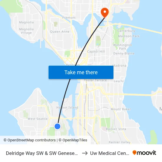 Delridge Way SW & SW Genesee St to Uw Medical Center map