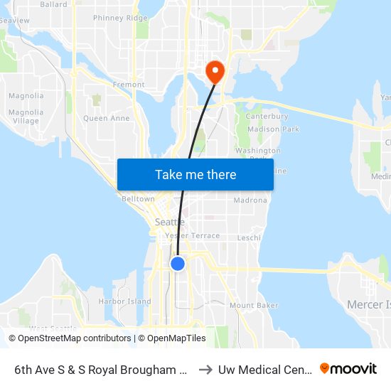 6th Ave S & S Royal Brougham Way to Uw Medical Center map