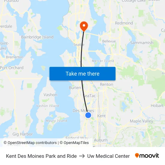 Kent Des Moines Park and Ride to Uw Medical Center map