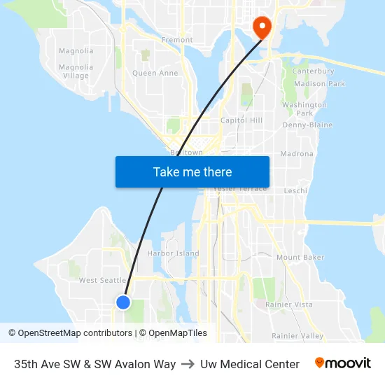 35th Ave SW & SW Avalon Way to Uw Medical Center map