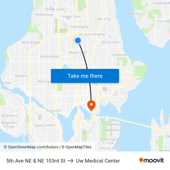 5th Ave NE & NE 103rd St to Uw Medical Center map