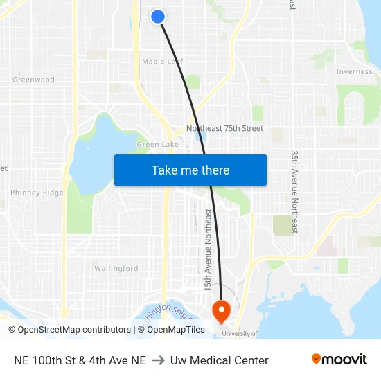 NE 100th St & 4th Ave NE to Uw Medical Center map