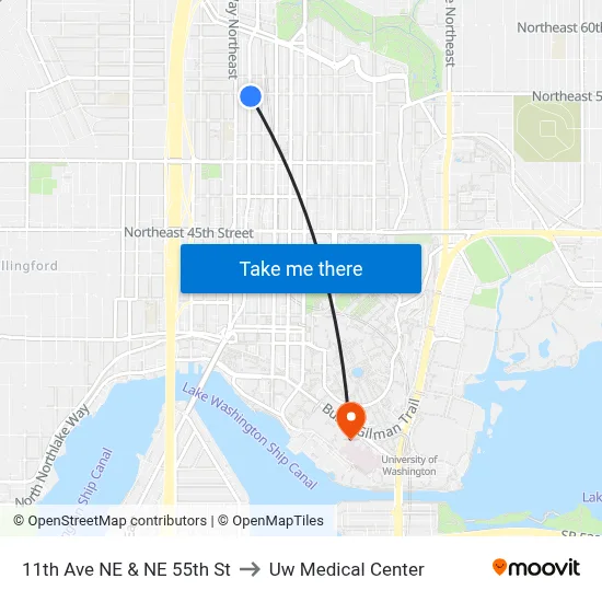 11th Ave NE & NE 55th St to Uw Medical Center map