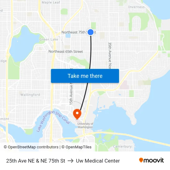 25th Ave NE & NE 75th St to Uw Medical Center map
