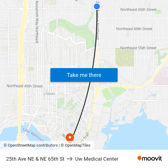 25th Ave NE & NE 65th St to Uw Medical Center map