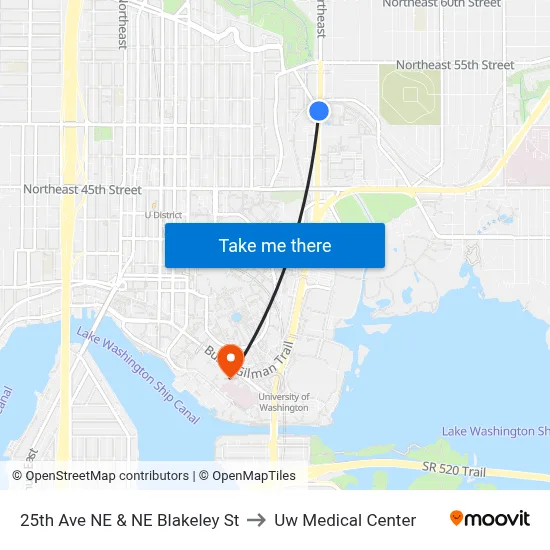 25th Ave NE & NE Blakeley St to Uw Medical Center map